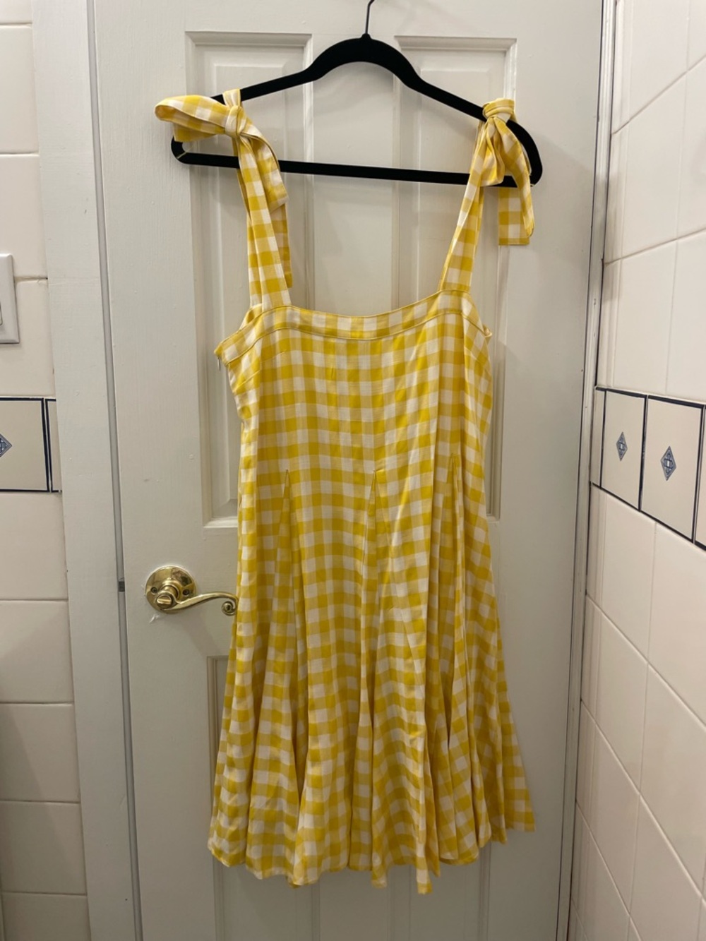 AQUA Yellow and White Gingham Tie-Strap Sundress, size medium